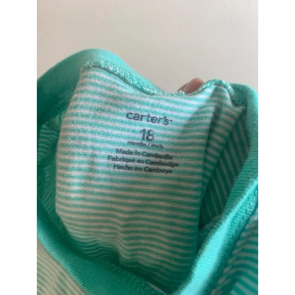 Carter's Striped Short Sleeve T-Shirt Baby Size 18 Months Green Casual I6